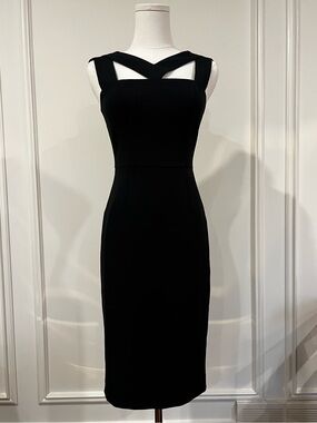 White House Black Market Black Cutout Sheath Midi Dress Office Siren Sz 00